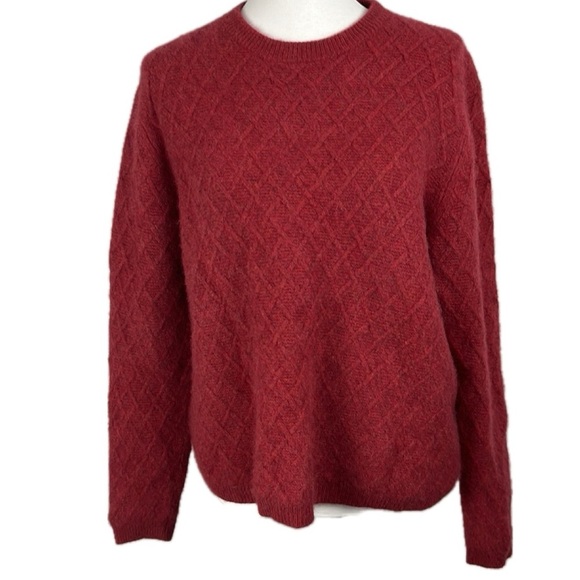 Red 100% Cashmere Diamond Cable Knit Sweater Sz L Holiday Fuzzy Preppy Shrunk - Picture 1 of 11